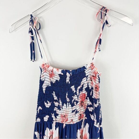 Aqua Smocked Top Blue Floral Wide Cropped Leg Jumpsuit M - Picture 5 of 12